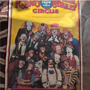 Vintage clown themed Barnum and Bailey circus poster